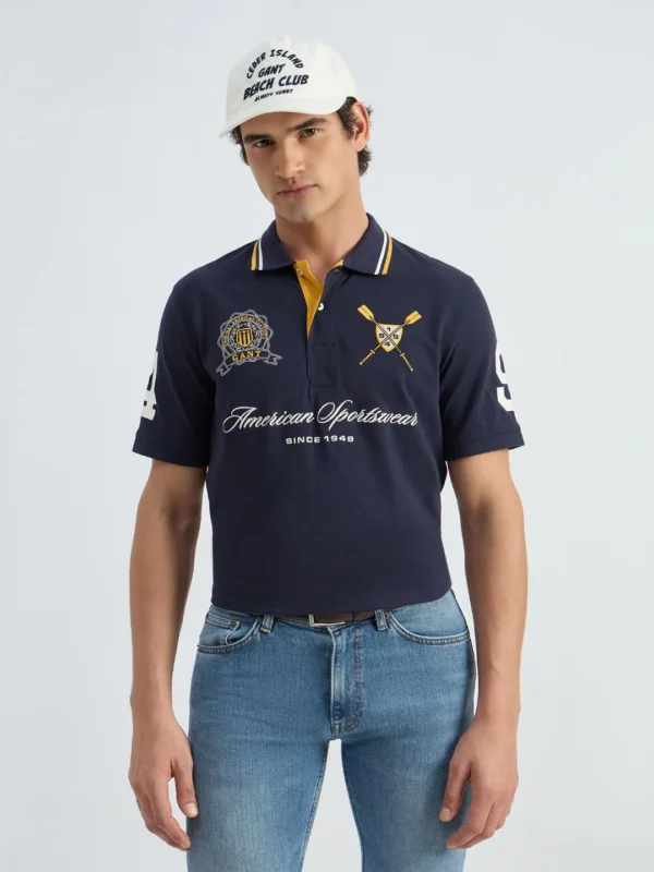 Men blue printed polo t-shirt